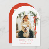 Arch Holiday Greenery Swag Red Bow Kerstfoto Kaart (Voorkant / Achterkant)