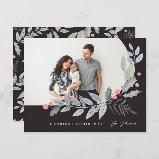 Arch Holly Berry Leaves kerstfoto Feestdagenkaart (Voorkant / Achterkant)