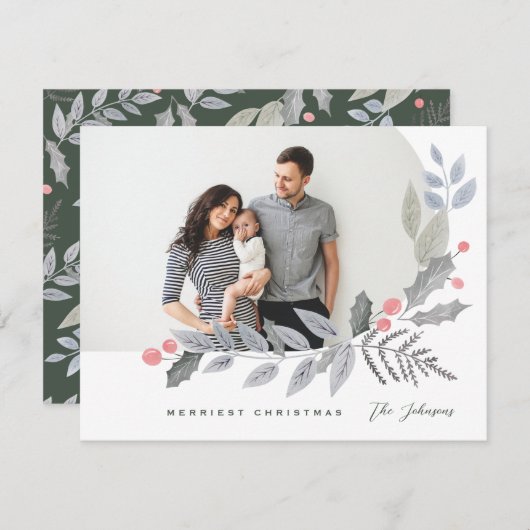 Arch Holly Berry Leaves kerstfoto Feestdagenkaart (Voorkant / Achterkant)