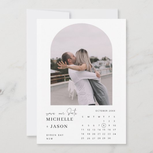 Arch kalender foto Save the Date uitnodiging (Voorkant)