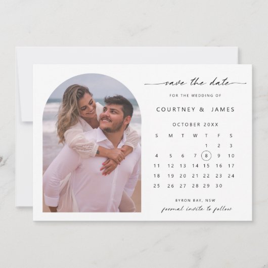 Arch kalender foto Save the Date uitnodiging (Voorkant)