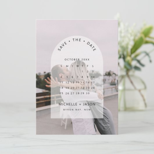 Arch kalender foto Save the Date uitnodiging (Staand voorkant)