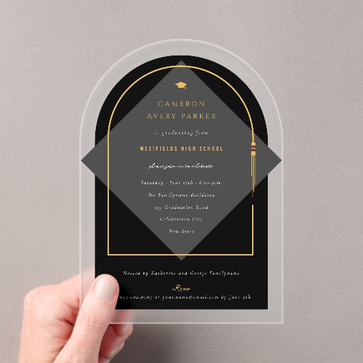 Arch kwastjes minimalistisch Lijst foto Afstuderen Acryl Uitnodigingen (Insitu (Draagbaar))