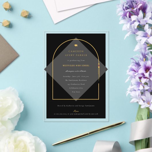 Arch kwastjes minimalistisch Lijst foto Afstuderen Acryl Uitnodigingen (Insitu (Huwelijk))