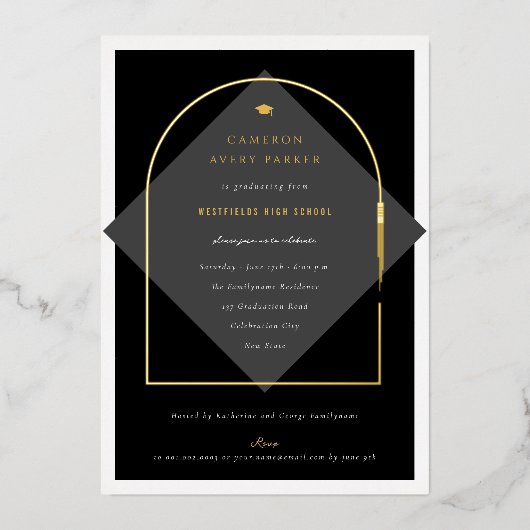 Arch kwastjes minimalistisch Lijst foto Afstuderen Folie Uitnodiging (Voorkant)