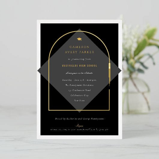 Arch kwastjes minimalistisch Lijst foto Afstuderen Folie Uitnodiging (Staand Voorkant)