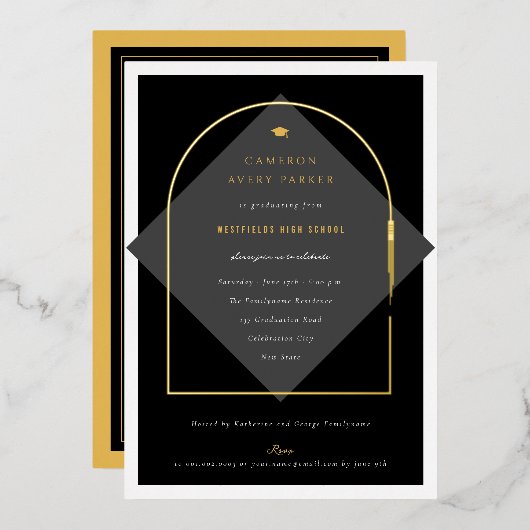 Arch kwastjes minimalistisch Lijst foto Afstuderen Folie Uitnodiging (Voorkant / Achterkant)