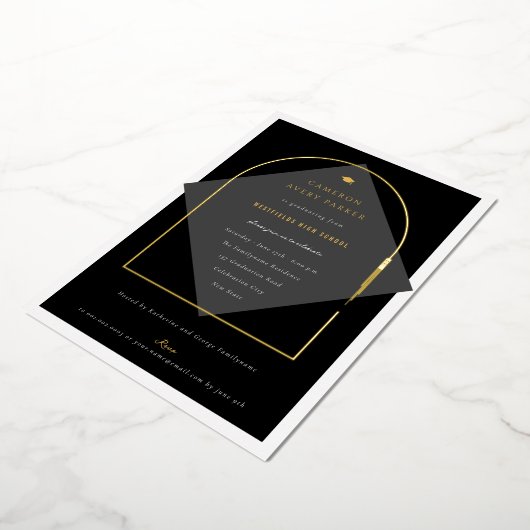 Arch kwastjes minimalistisch Lijst foto Afstuderen Folie Uitnodiging (Gedraaid)