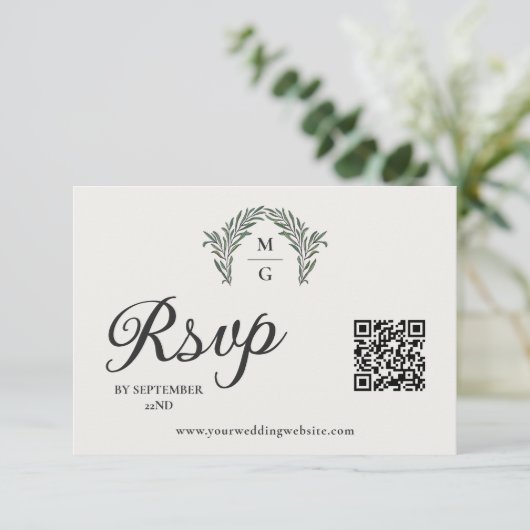 Arch Laurel Krans Monogram QR Code RSVP Online (Staand voorkant)