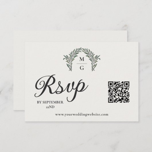 Arch Laurel Krans Monogram QR Code RSVP Online (Voorkant / Achterkant)
