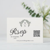 Arch Laurel Krans Monogram QR Code RSVP Online Kaartje (Staand voorkant)
