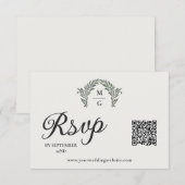 Arch Laurel Krans Monogram QR Code RSVP Online Kaartje (Voorkant / Achterkant)