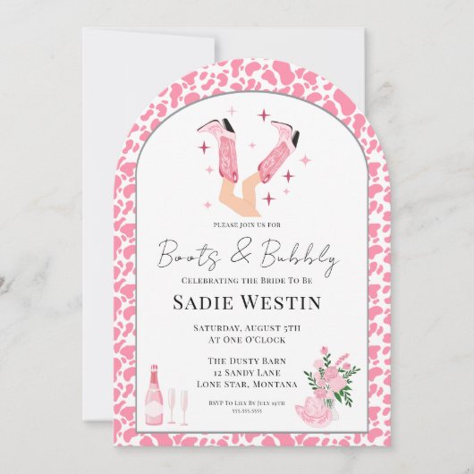 Arch Lijst Cowboy Boots & Bubbly Vrijgezellenfeest Kaart (Voorkant)
