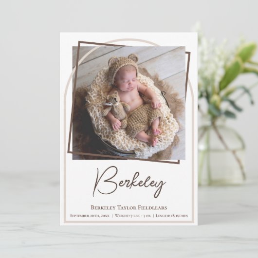 Arch Lijst Modern Foto Baby geboorte Aankondiging (Staand voorkant)