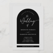 Arch Lijst Modern Script QR Code Zwart Bruiloft Kaart (Voorkant / Achterkant)