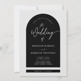 Arch Lijst Modern Script QR Code Zwart Bruiloft Kaart