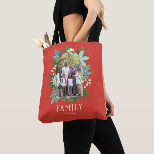 Arch Lijst Rood Bloemen Vrolijk Kerstfeest Foto Tote Bag (Dichtbij)