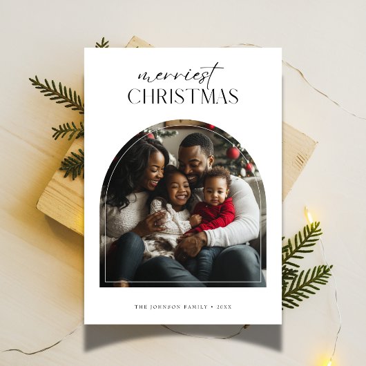 Arch Lijst Script Merriest Christmas Kinder foto Feestdagenkaart