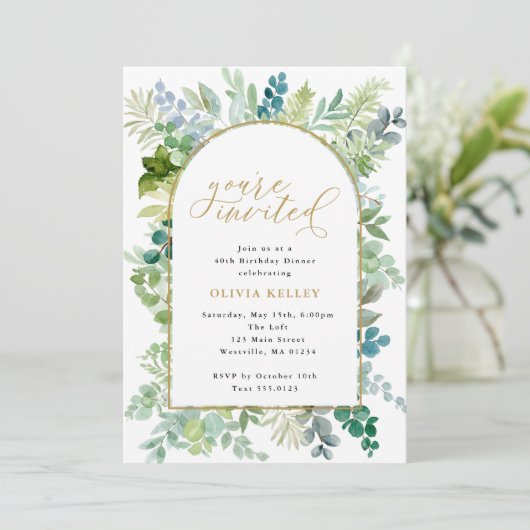 Arch Lijst Waterverf Greenery & Foliage Birthday Kaart (Staand voorkant)