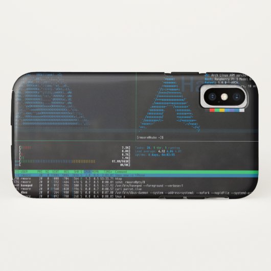 Arch Linux op RPi/tmux/htop/parrot iPhone Case (Achterkant (horizontaal))