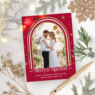 Arch Marriott & Merry Holiday Wedding Announcement Feestdagenkaart