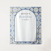 Arch Mediterraans blauwe bruidsshower achtergrond Wandkleed (Voorkant)