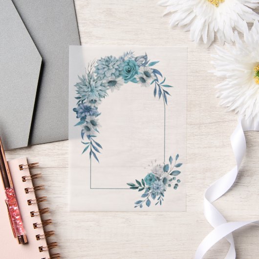 Arch met blauwgroen blauwe bloemen en bladeren bru vellum uitnodigingen (Huwelijk)