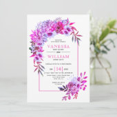 Arch met magenta roze bloemen florale bruiloft kaart (Staand voorkant)
