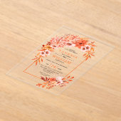 Arch met oranje bloemen, florale herfstbruiloft acryl uitnodigingen (Laagn)