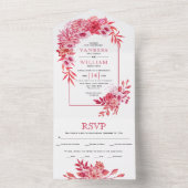 Arch met roze en rode bloemen en bladeren all in one uitnodiging (Binnen)