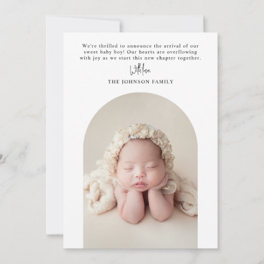 Arch Minimal Modern Baby Fotogeboorteaankondiging Aankondiging (Achterkant)