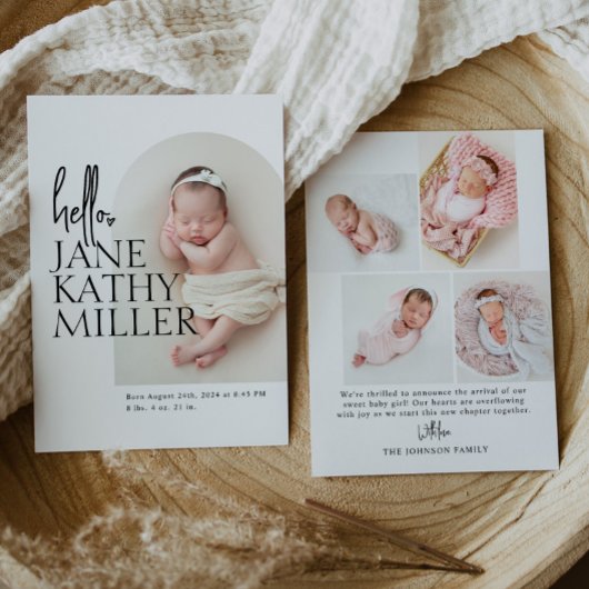 Arch Minimal Modern Baby Fotogeboorteaankondiging Aankondiging