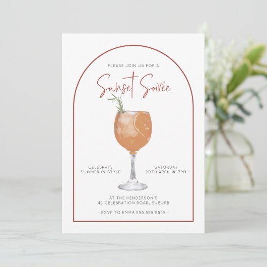 Arch minimalist Cocktail Sunset Summer Soiree Kaart (Staand voorkant)