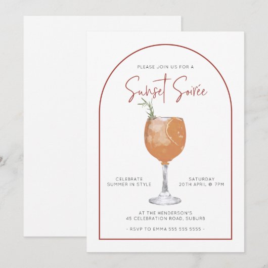 Arch minimalist Cocktail Sunset Summer Soiree Kaart (Voorkant / Achterkant)