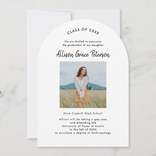 Arch Minimalist Photo Afstuderen Kaart (Achterkant)