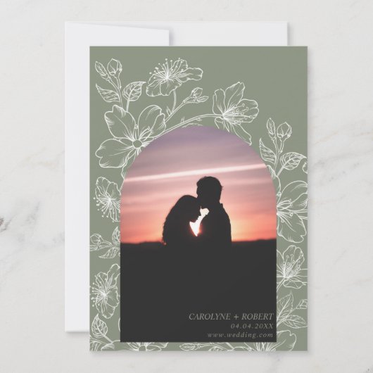 Arch minimalistisch salie groen boho bruiloft foto kaart (Achterkant)