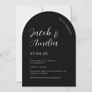 Arch Modern Black Engagement Party Kaart