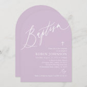 Arch Modern Dusty Paarse Kruis Baby Meisje Doop Kaart (Voorkant / Achterkant)