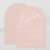 Arch Modern Dusty Roze Kruis Baby Meisje Doop Kaart (Voorkant / Achterkant)