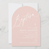 Arch Modern Dusty Roze Kruis Baby Meisje Doop Kaart (Voorkant)