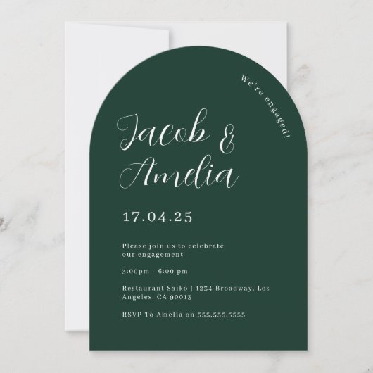 Arch Modern Green Emerald Engagement Party Kaart (Voorkant)