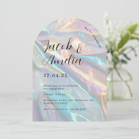 Arch Modern Holographic Engagement Party Kaart (Staand voorkant)