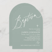 Arch Modern Sage Groen Wit Kruis Doop Kaart (Voorkant / Achterkant)