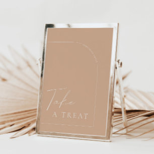 Arch Modern Tan Boho Neem een traktatie trouwbord Kaart