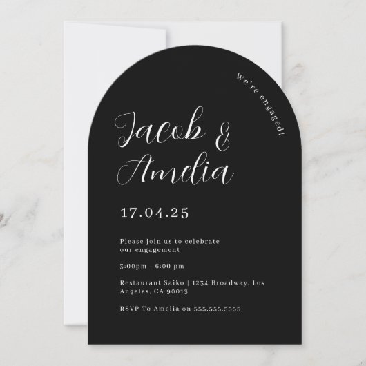 Arch Modern Zwart Verlovingsfeest Kaart (Voorkant)