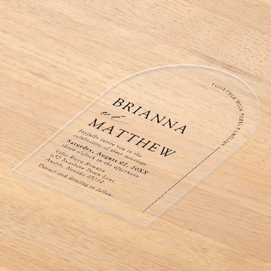 Arch Modern Zwart-wit minimalistische bruiloft Acryl Uitnodigingen (Laagn)