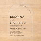 Arch Modern Zwart-wit minimalistische bruiloft Acryl Uitnodigingen (Voorkant)