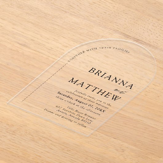 Arch Modern Zwart-wit minimalistische bruiloft Acryl Uitnodigingen (Laagn)