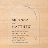 Arch Modern Zwart-wit minimalistische bruiloft Acryl Uitnodigingen (Voorkant)