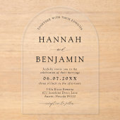 Arch Modern Zwart-wit minimalistische bruiloft Acryl Uitnodigingen (Voorkant)